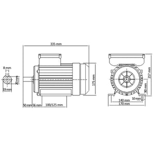 Motore Elettrico Monofase Alluminio 1,5kW/2HP 2 Poli 2800 RPM cod mxl 69938