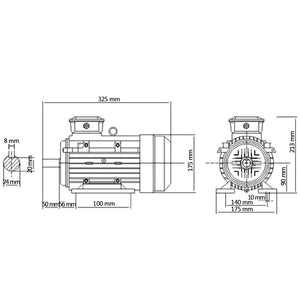 Motore Elettrico Trifase in Alluminio 1,5kW/2HP 2 Poli 2840 RPM cod mxl 73014