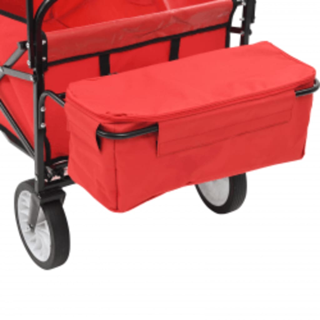 Carrello Pieghevole a Mano con Tettuccio in Acciaio Rosso 147589