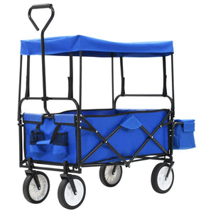 Carrello Pieghevole a Mano con Tettuccio in Acciaio Blu 147590