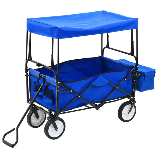 Carrello Pieghevole a Mano con Tettuccio in Acciaio Blu 147590