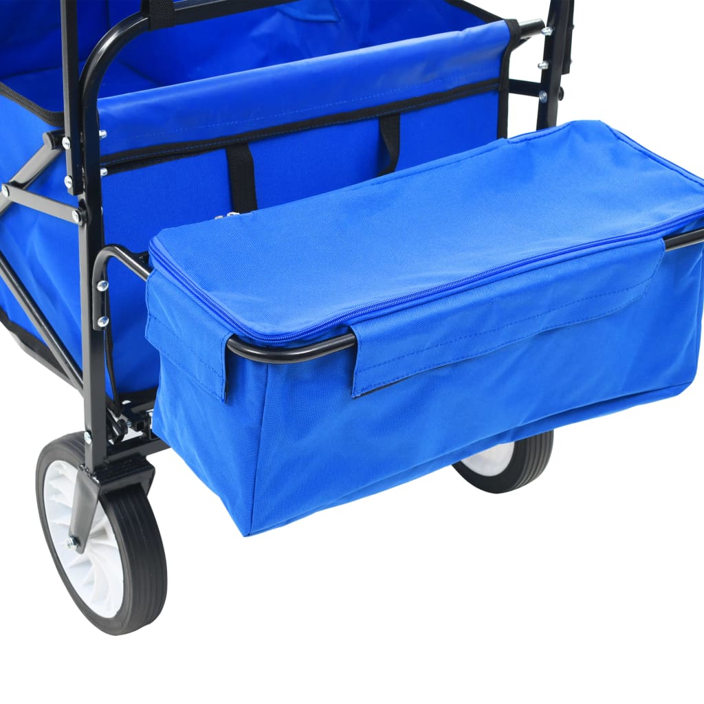 Carrello Pieghevole a Mano con Tettuccio in Acciaio Blu 147590