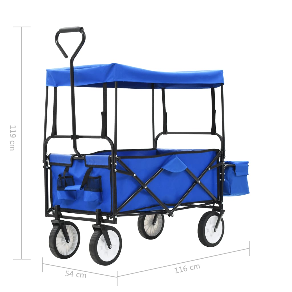 Carrello Pieghevole a Mano con Tettuccio in Acciaio Blu 147590