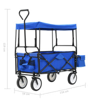 Carrello Pieghevole a Mano con Tettuccio in Acciaio Blu 147590