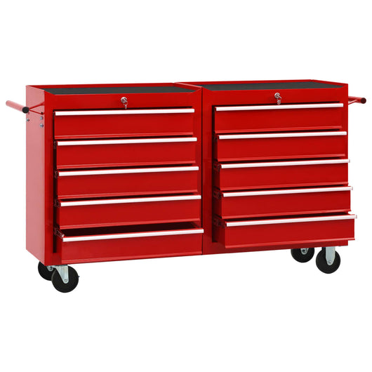 Carrello Portautensili con 10 Cassetti in Acciaio Rosso cod mxl 73808