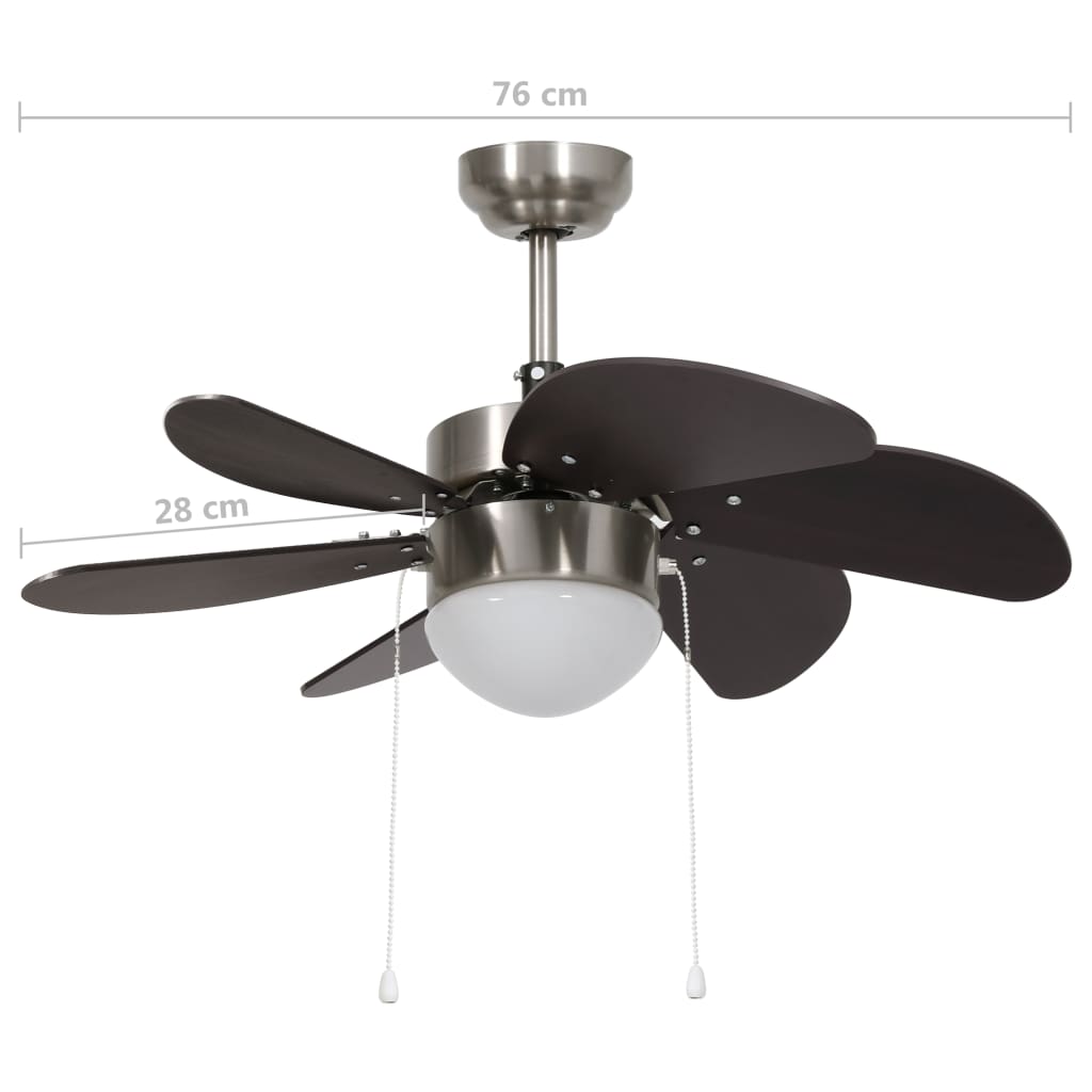 Ventilatore da Soffitto con Luce 76 cm Marrone Scuro 51488