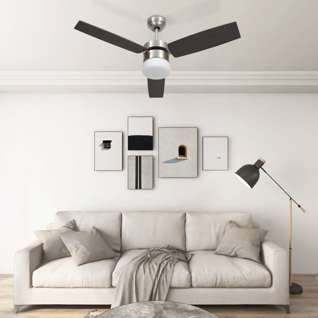 Ventilatore Soffitto con Luce e Telecomando 108 cm Marrone Scuro