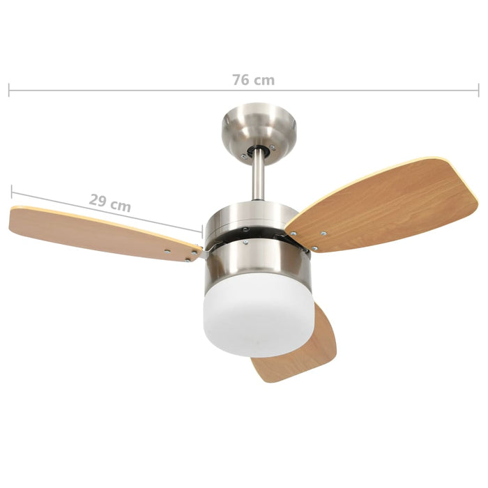 Ventilatore Soffitto Luce e Telecomando 76 cm Marrone Chiaro