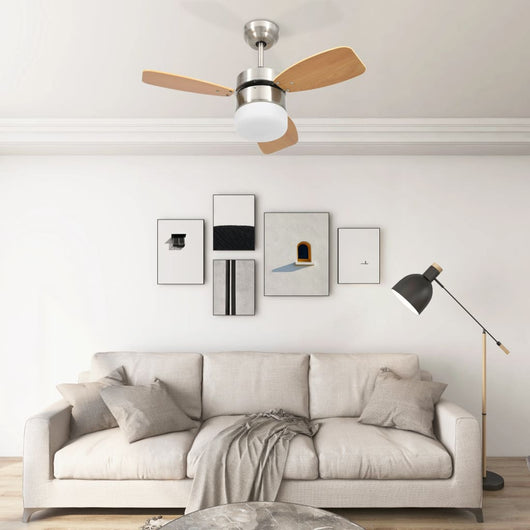 Ventilatore Soffitto Luce e Telecomando 76 cm Marrone Chiaro