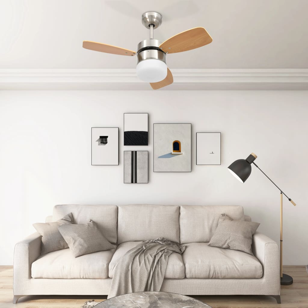 Ventilatore Soffitto con Luce e Telecomando 76cm Marrone Chiaro cod mxl 53831