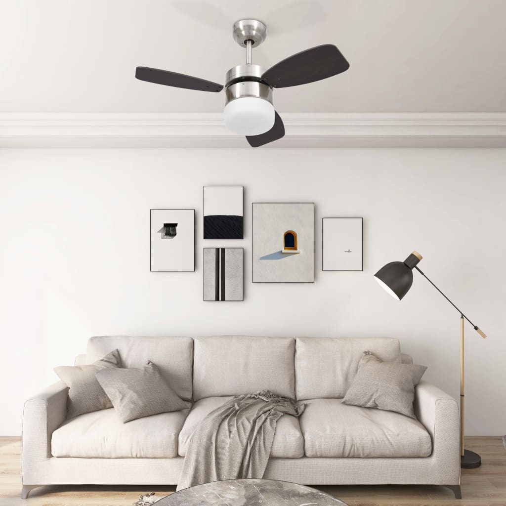 Ventilatore Soffitto con Luce e Telecomando 76 cm Marrone Scuro 51493