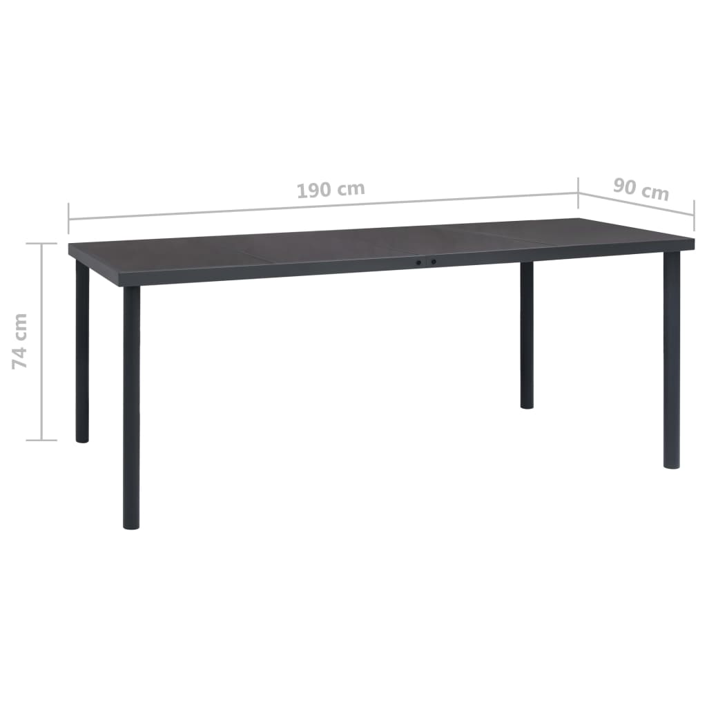 Tavolo da Pranzo per Esterni Antracite 190x90x74 cm in Acciaio cod mxl 34484