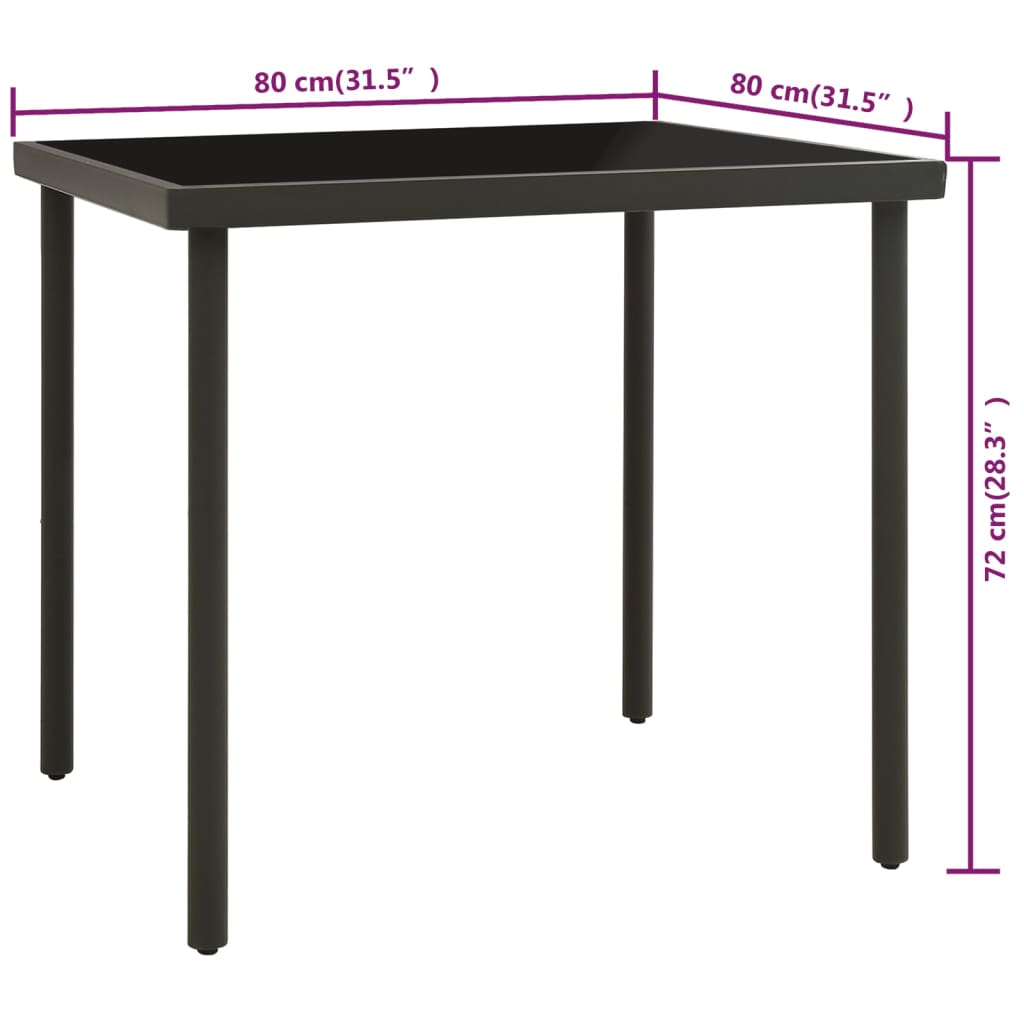 Tavolo da Pranzo per Esterni Antracite 80x80x72cm Vetro Acciaio cod mxl 34276