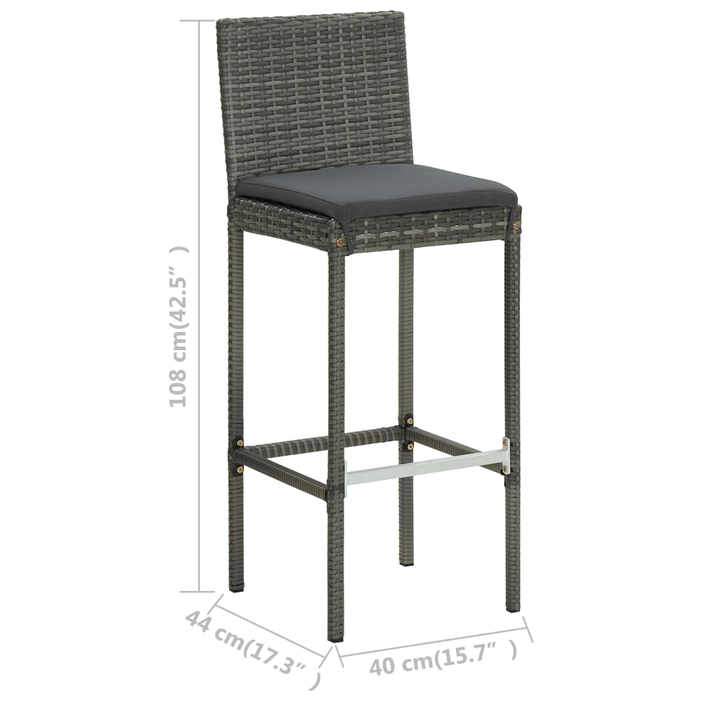 Sgabelli da Bar con Cuscini 2 pz Grigi in Polyrattan 313436