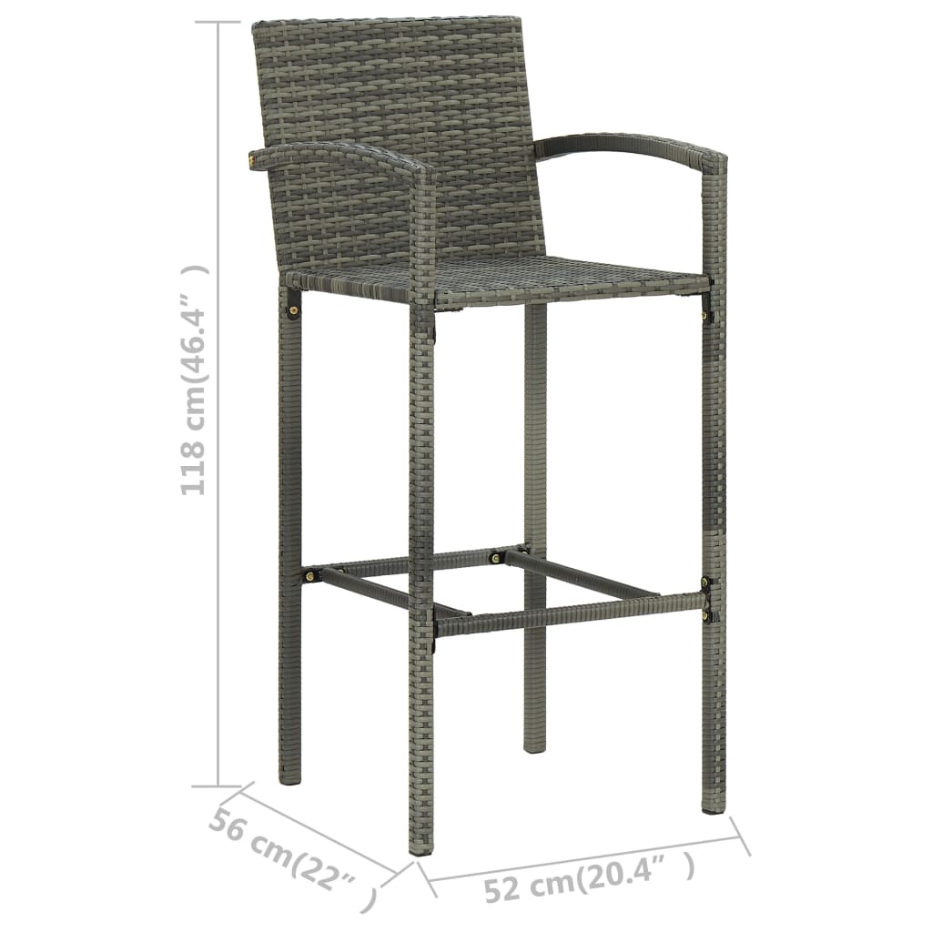 Sgabelli da Bar 2 pz Grigi in Polyrattan cod mxl 75474