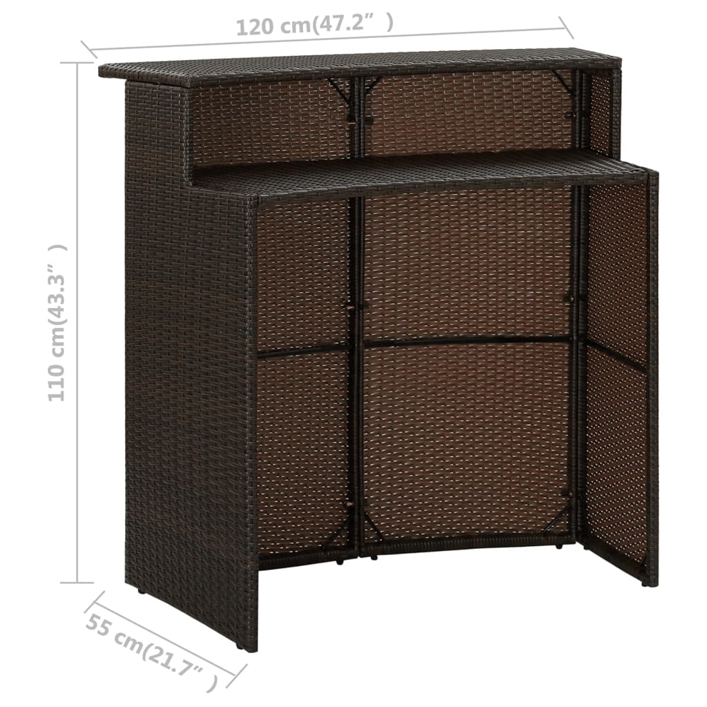 Tavolo da Bar per Esterni Marrone 120x55x110 cm in Polyrattan