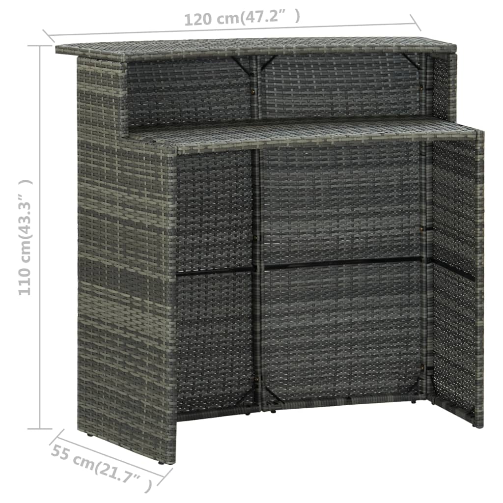 Tavolo da Bar per Esterni Grigio 120x55x110 cm in Polyrattan cod mxl 52053