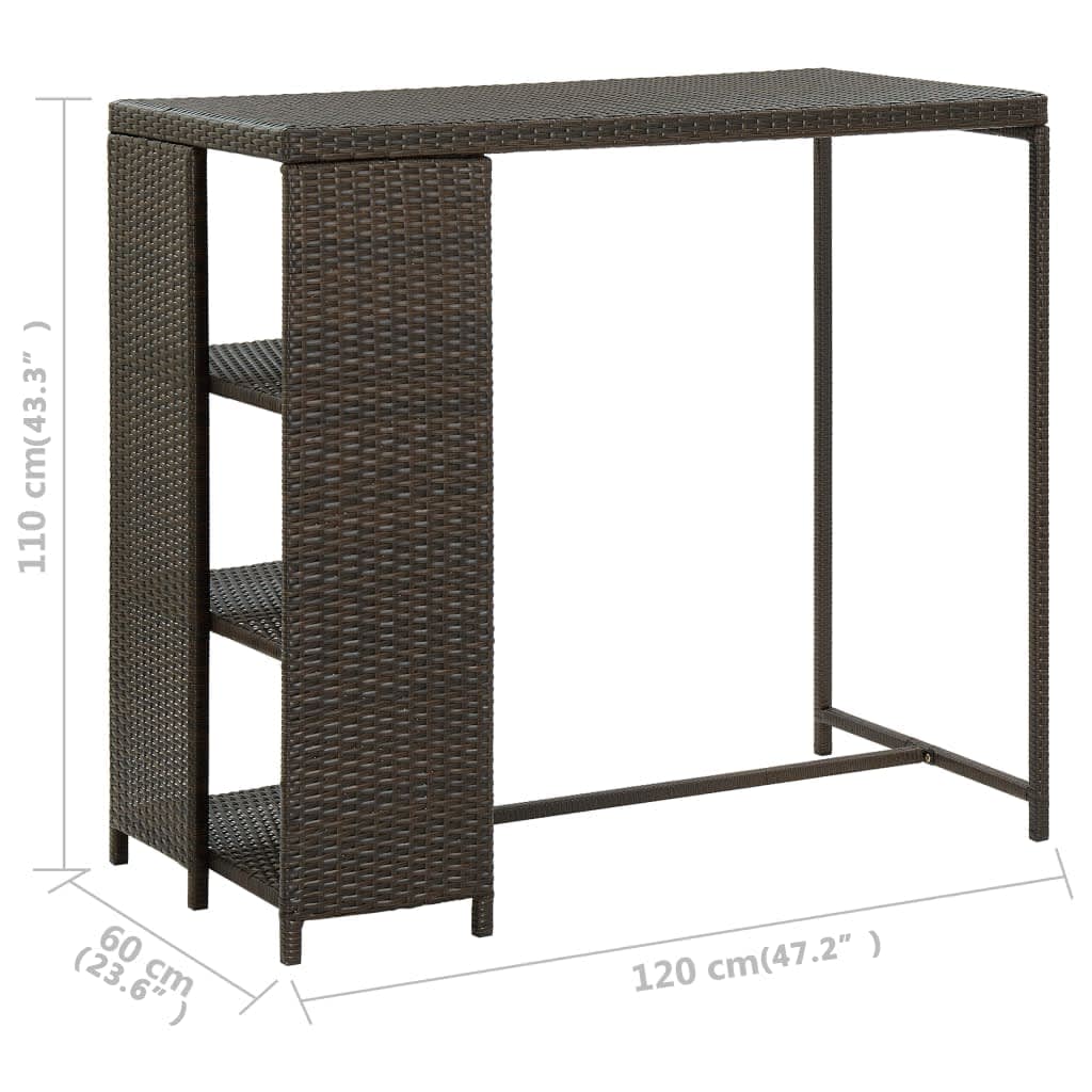 Tavolo da Bar con Ripiani Marrone 120x60x110 cm in Polyrattan