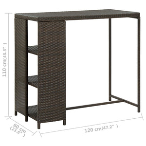 Tavolo da Bar con Ripiani Marrone 120x60x110 cm in Polyrattan