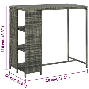 Tavolo da Bar con Ripiani Grigio 120x60x110 cm in Polyrattan cod mxl 15933