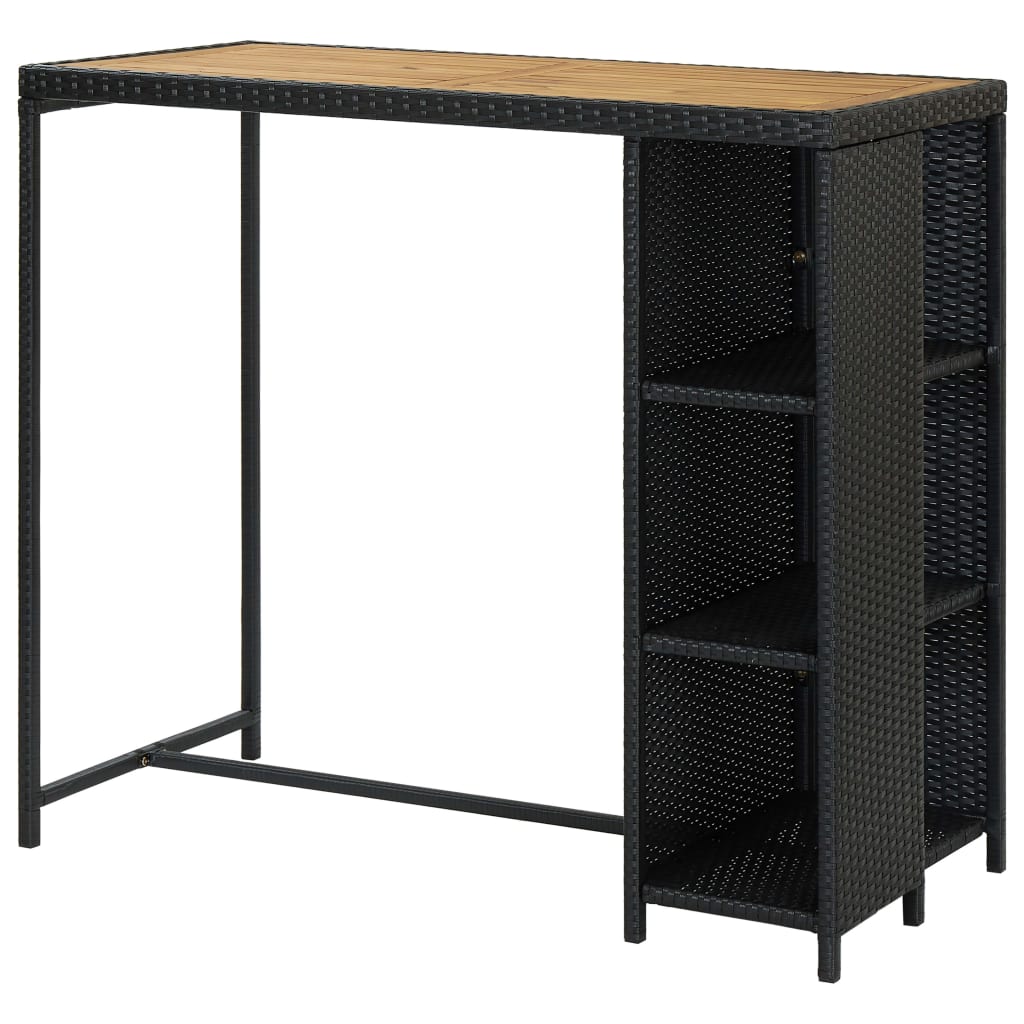 Tavolo da Bar con Ripiani Nero 120x60x110 cm in Polyrattan cod mxl 15266