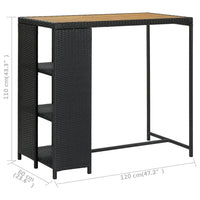 Tavolo da Bar con Ripiani Nero 120x60x110 cm in Polyrattan cod mxl 15266