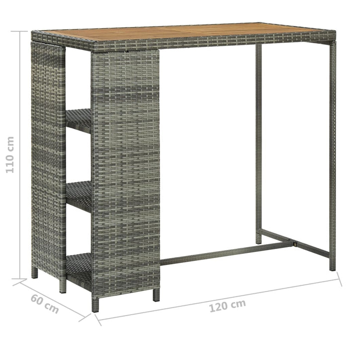 Tavolo da Bar con Ripiani Grigio 120x60x110 cm in Polyrattan cod mxl 18378