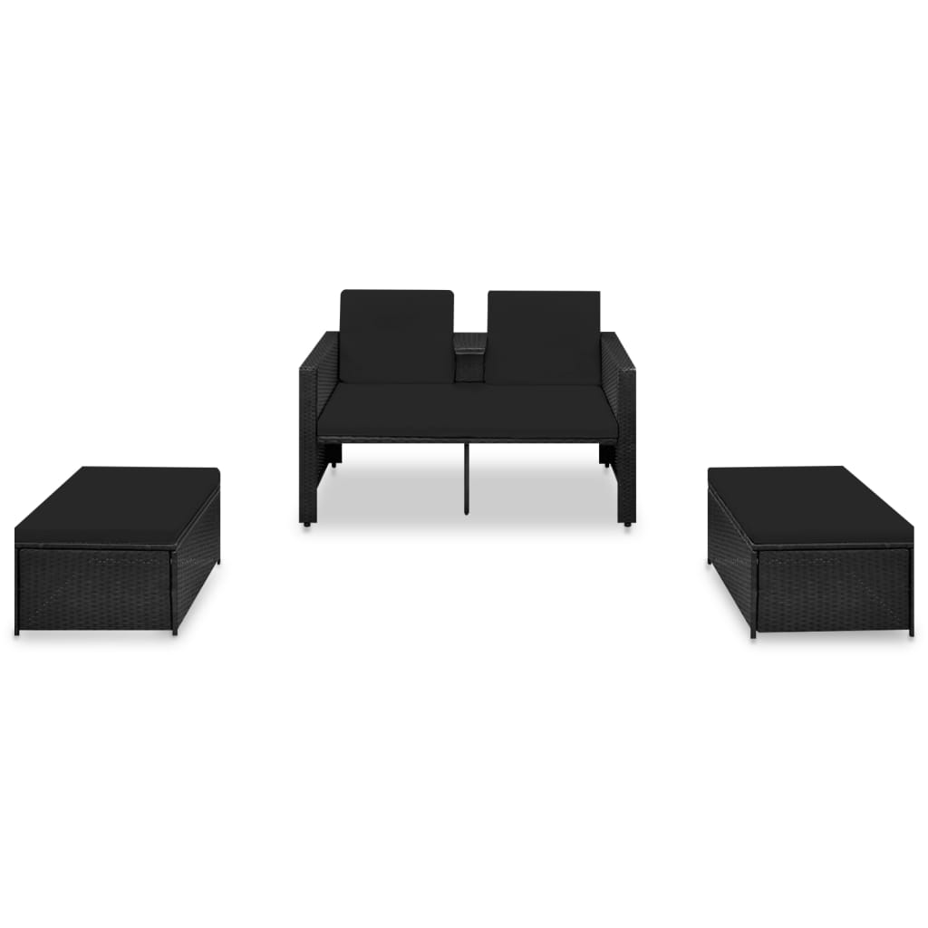 Set Divani da Giardino 3 pz con Cuscini in Polyrattan Nero cod mxl 37771