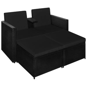 Set Divani da Giardino 3 pz con Cuscini in Polyrattan Nero cod mxl 37771