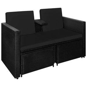 Set Divani da Giardino 3 pz con Cuscini in Polyrattan Nero cod mxl 37771