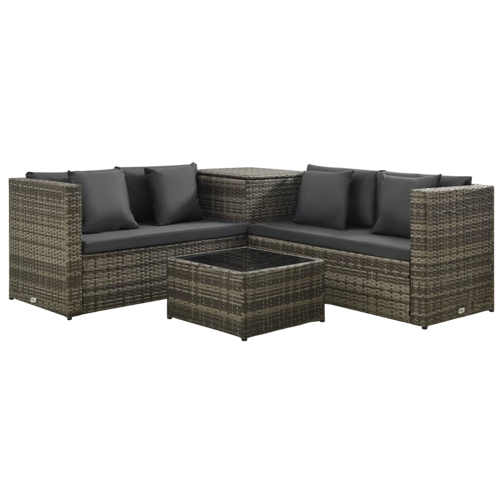 Set Divani da Giardino 4 pz con Cuscini in Polyrattan Grigio cod mxl 37772