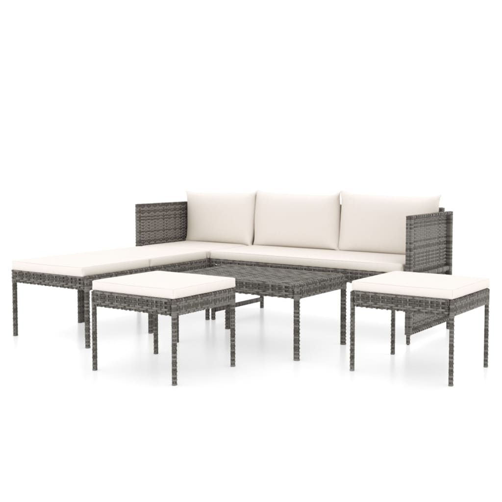 Set Divani da Giardino 6 pz con Cuscini in Polyrattan Grigio cod mxl 37776