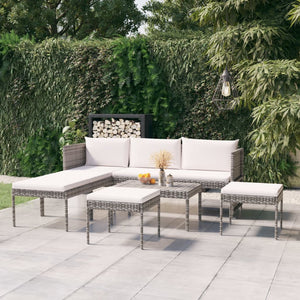 Set Divani da Giardino 6 pz con Cuscini in Polyrattan Grigio cod mxl 37776