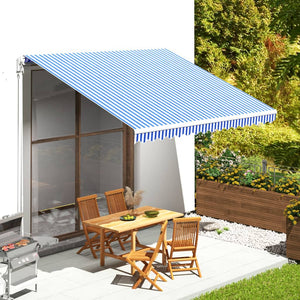 Tessuto di Ricambio per Tenda da Sole Blu e Bianco 4x3,5 m