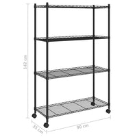 Scaffale a 4 Livelli con Ruote 90x35x142 cm Nero 200 kg 324628