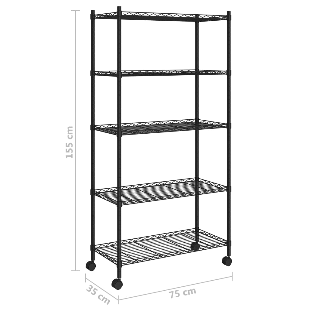 Scaffale a 5 Livelli con Ruote 75x35x155 cm Nero 250 kg 324630