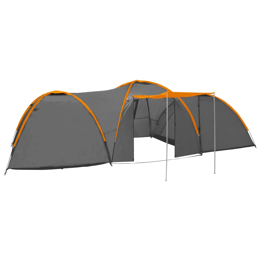 Tenda Igloo da Campeggio 650x240x190 cm 8 Posti Grigio Arancio cod mxl 73590