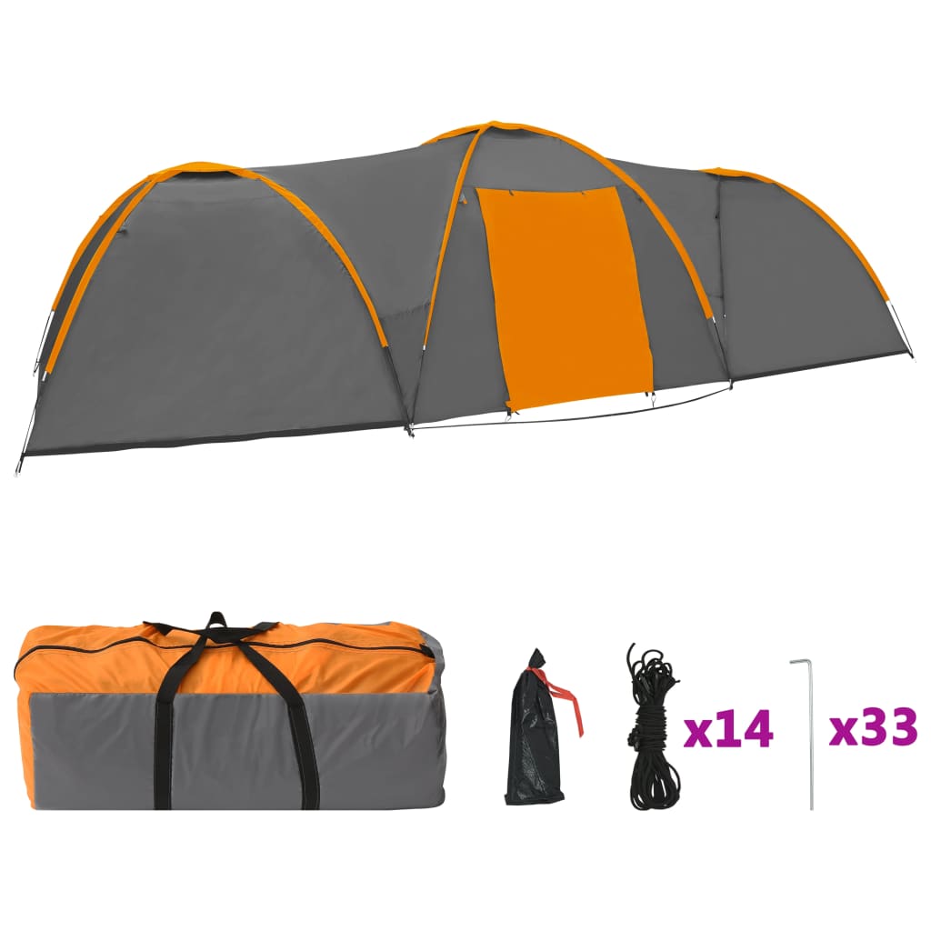 Tenda Igloo da Campeggio 650x240x190 cm 8 Posti Grigio Arancio cod mxl 73590