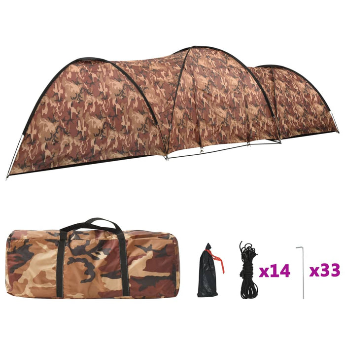 Tenda Igloo da Campeggio 650x240x190 cm per 8 Persone Mimetica 93052