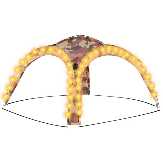 Tenda per Feste con LED e 4 Pareti 3,6x3,6x2,3 m Mimetico