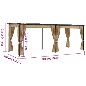 Gazebo con Tende 6x3 cm Grigio Talpa in Acciaio cod mxl 51686