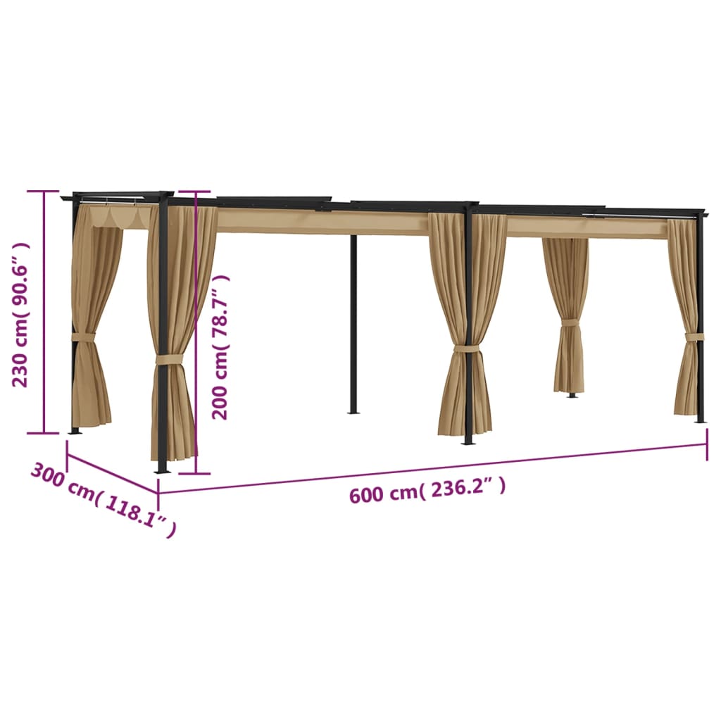 Gazebo con Tende 6x3 cm Grigio Talpa in Acciaio 313900