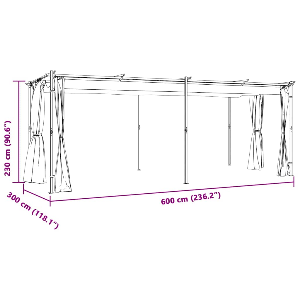 Gazebo con Tende 6x3 cm Grigio Talpa in Acciaio 313900