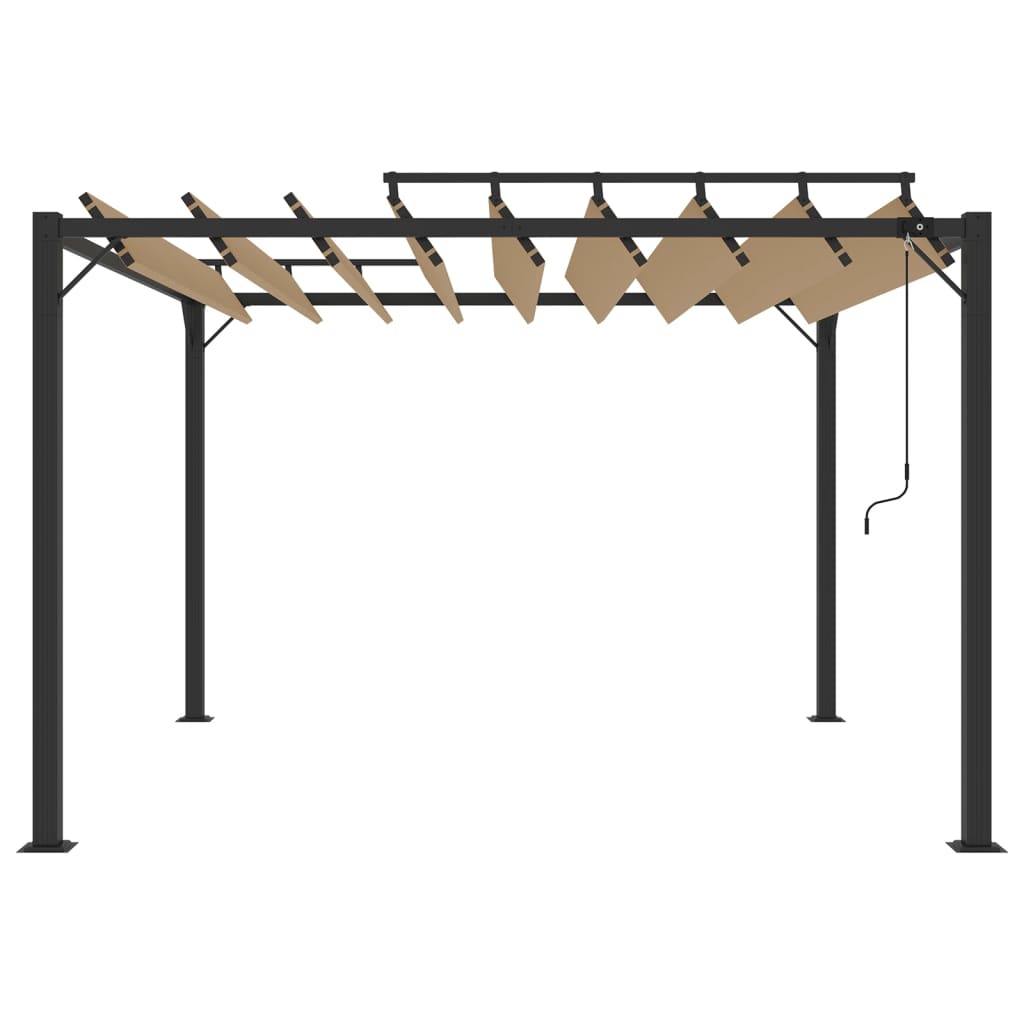 Gazebo con Tetto a Lamelle 3x3 m in Tessuto Tortora e Alluminio 313925