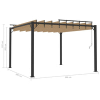 Gazebo con Tetto a Lamelle 3x3 m in Tessuto Tortora e Alluminio 313925