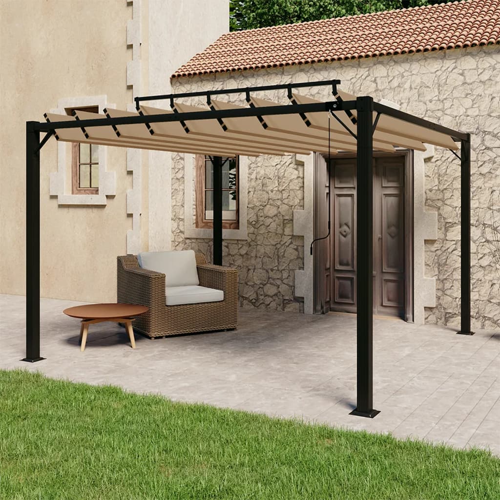 Gazebo con Tetto a Lamelle 3x3 m in Tessuto Tortora e Alluminio 313925