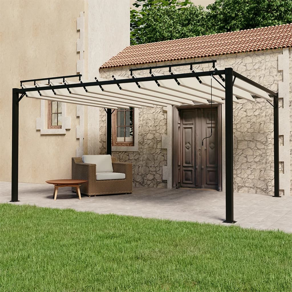 Gazebo con Tetto a Lamelle 3x4 m in Tessuto Crema e Alluminiocod mxl 79234