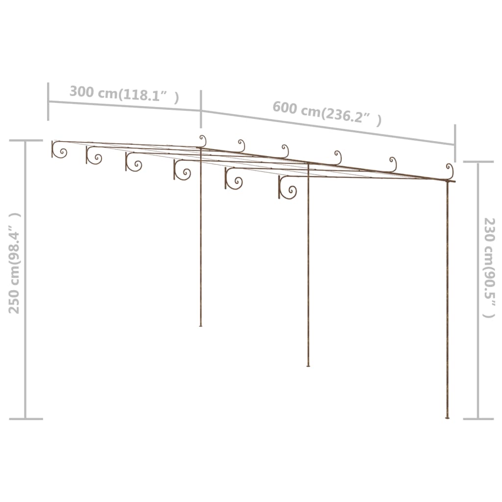 Pergolato da Giardino Marrone Anticato 6x3x2,5 m in Ferro 313999