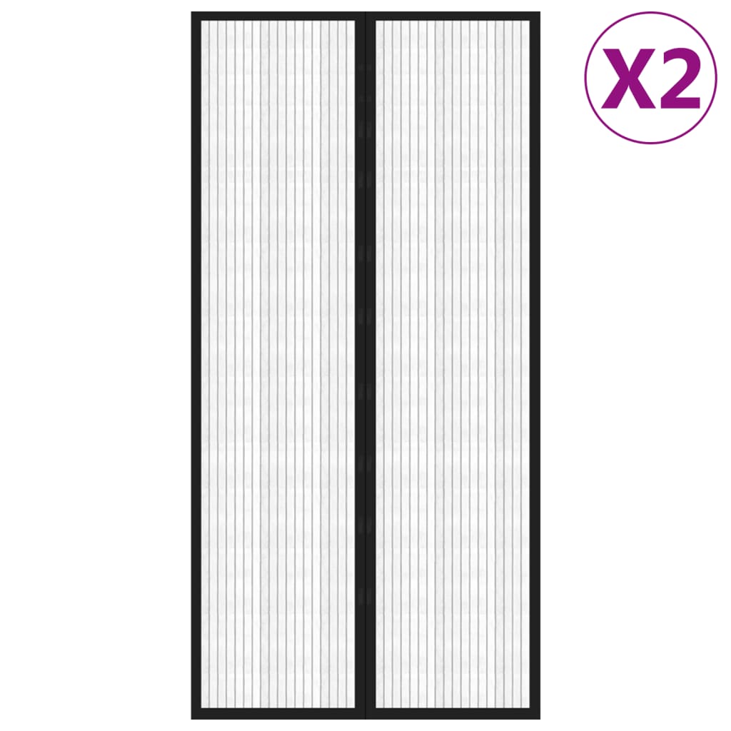 Tende Antimosche 2 pz per Porte con Magneti Nere 220x100 cm 314687