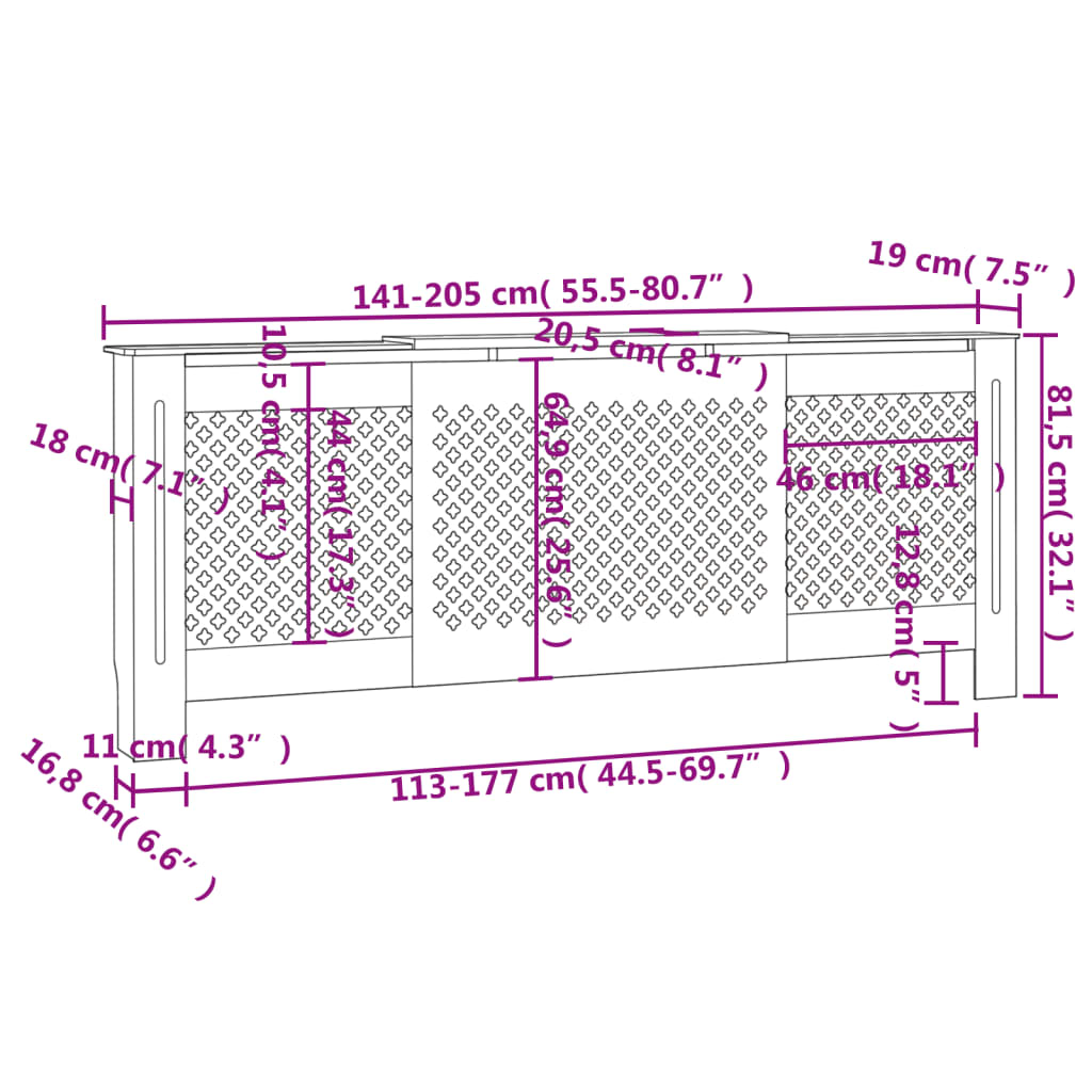 Copertura per Radiatore Bianca in MDF 205 cm 325555